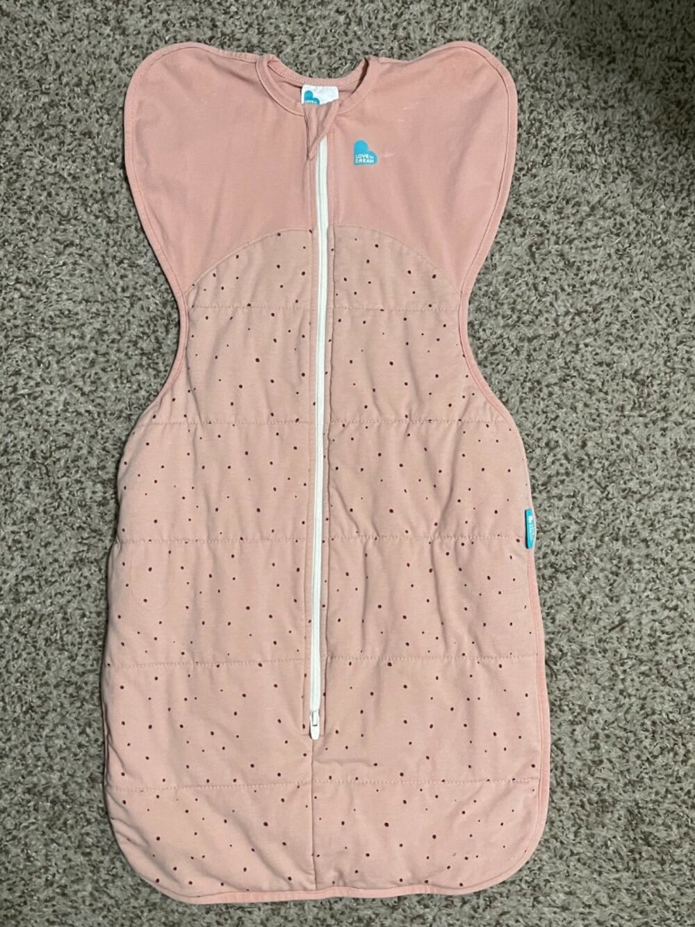 Love to dream pink swaddle sleep sack with dotted pattern